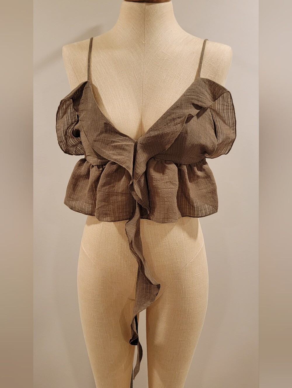 Zara Olive Ruffle Front Crop Top